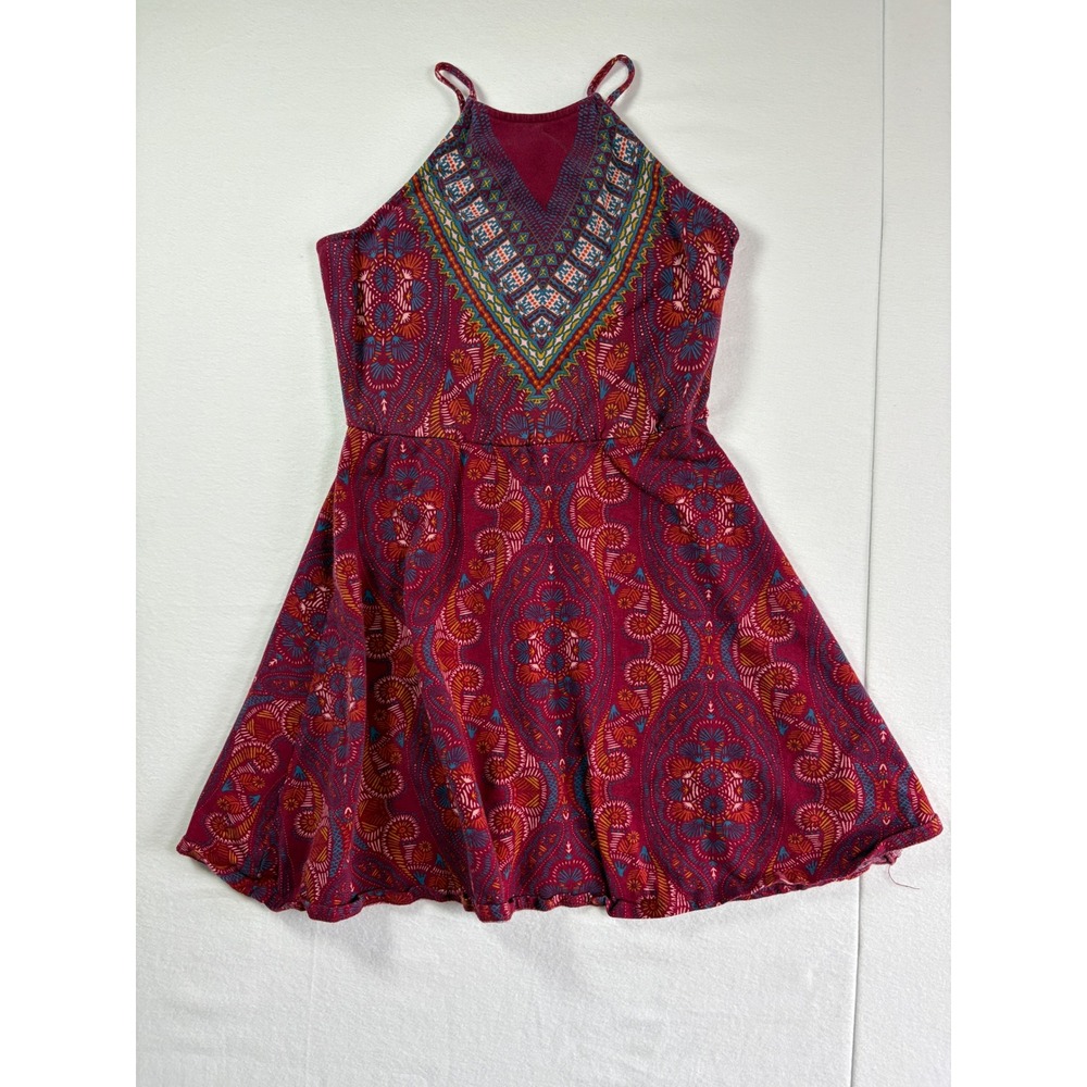 Xhilaration Womens Halter Mini Dress Burgundy Red Boho Paisley Size M
